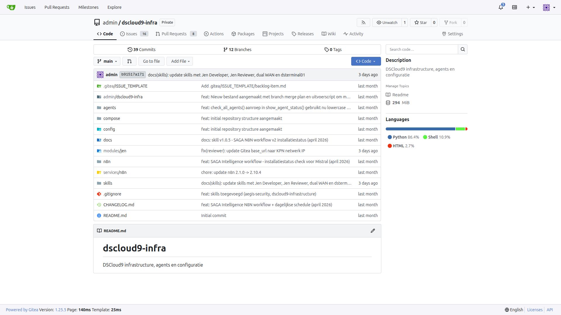 Gitea versiebeheersysteem met infrastructure commits en gecontroleerde updates — DSCloud9 managed WordPress hosting
